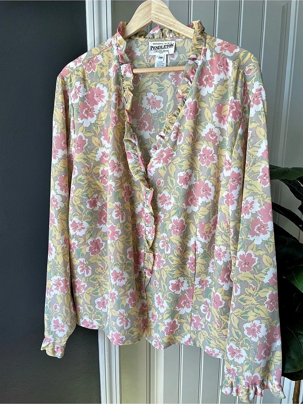 Vintage Pendleton Ruffle Floral Blouse Top Cottagecore Size 24W | READ*